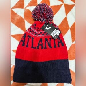 Atlanta Braves Red and Blue Pom-Pom Beanie Toboggan